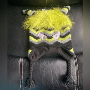 Ninos Black, Grey, and Green Monster Knit Hat with Ear Flaps